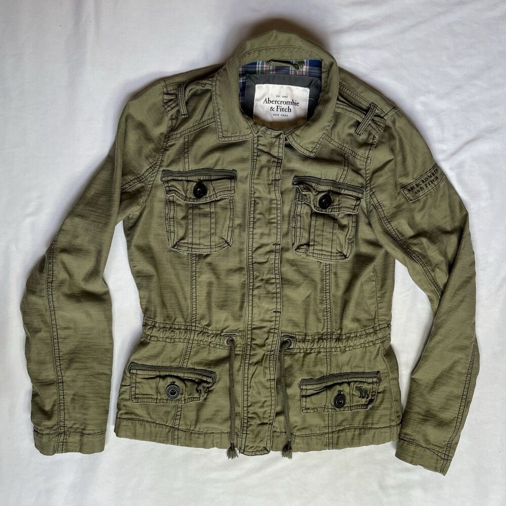 Abercrombie & Fitch Jacket Womens Medium Green Military Utility Field Coat Y2K